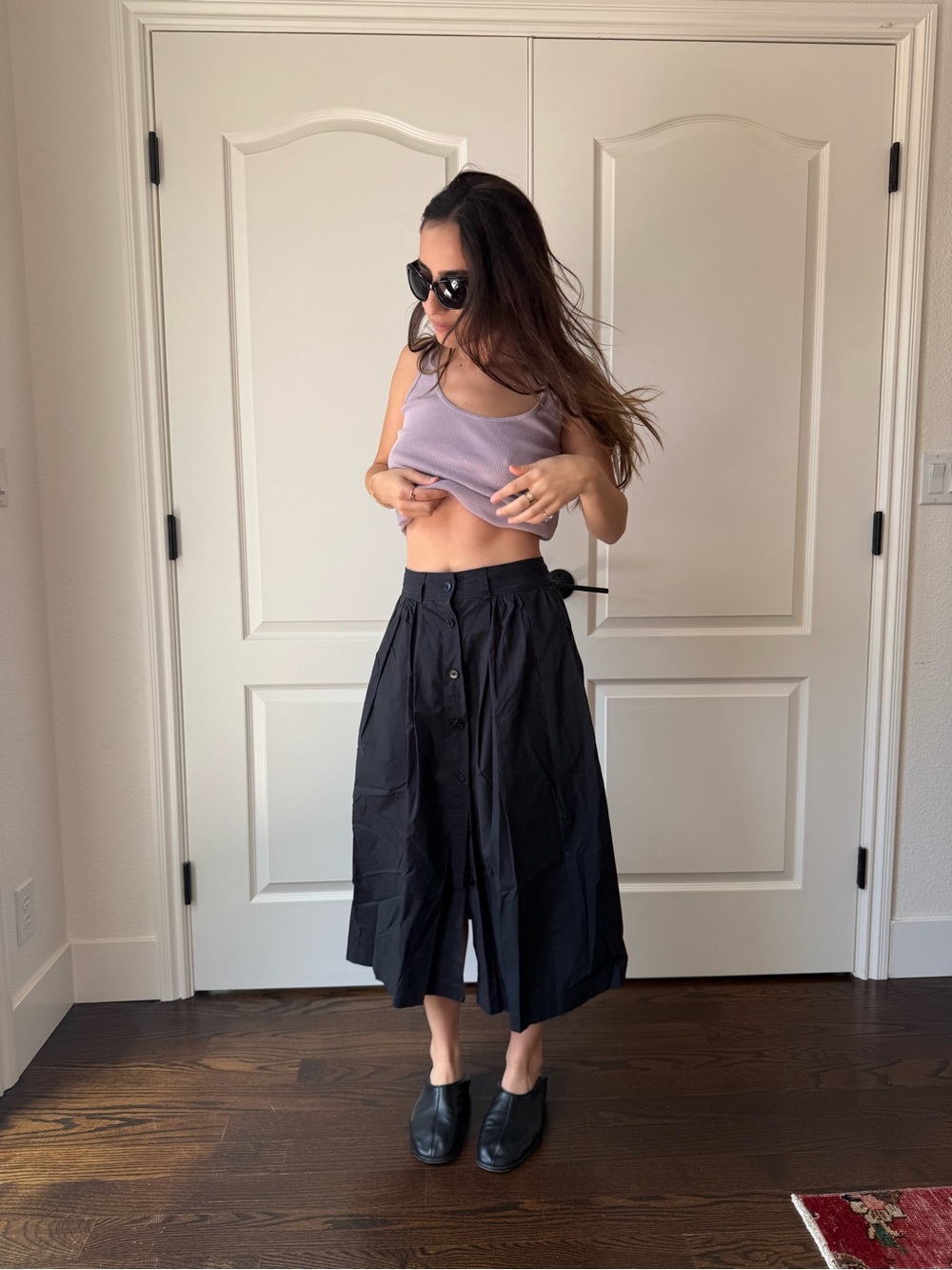 United Colors Of Benetton Black Button-Front Midi Skirt